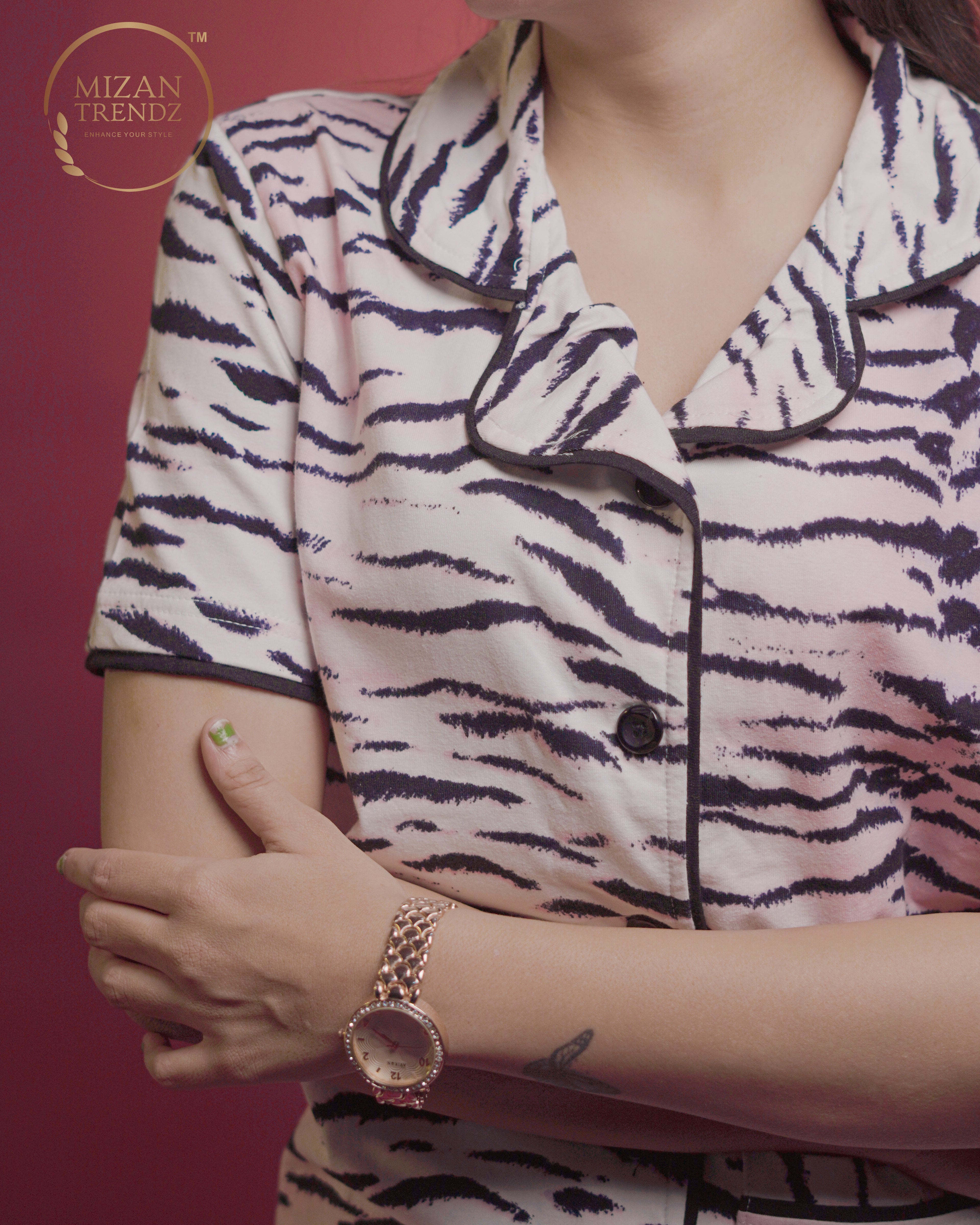 Tiger Print Button Down Night-Suit Set (MTF2v03)