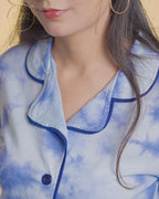 Denim Blue Button Down Night-Suit Set (MTF2v02)