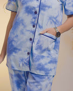 Denim Blue Button Down Night-Suit Set (MTF2v02)