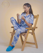 Denim Blue Button Down Night-Suit Set (MTF2v02)