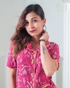 Floral Maroon Print - Front Open PJ Set