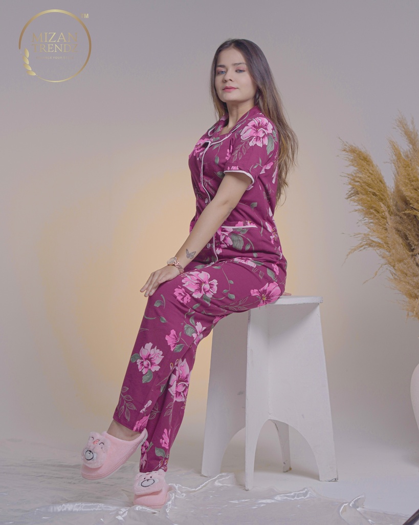 Maroon Floral Print - Pajama Set (MTF2v01)