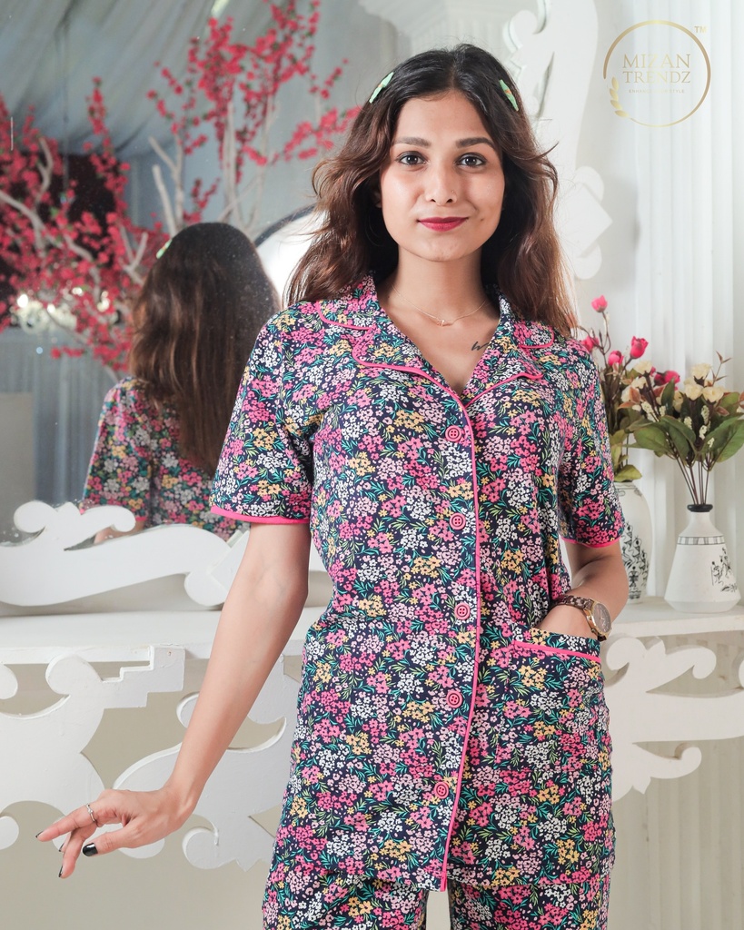 Multi-Color Floral Print - Front Open PJ Set (MTFBv102)