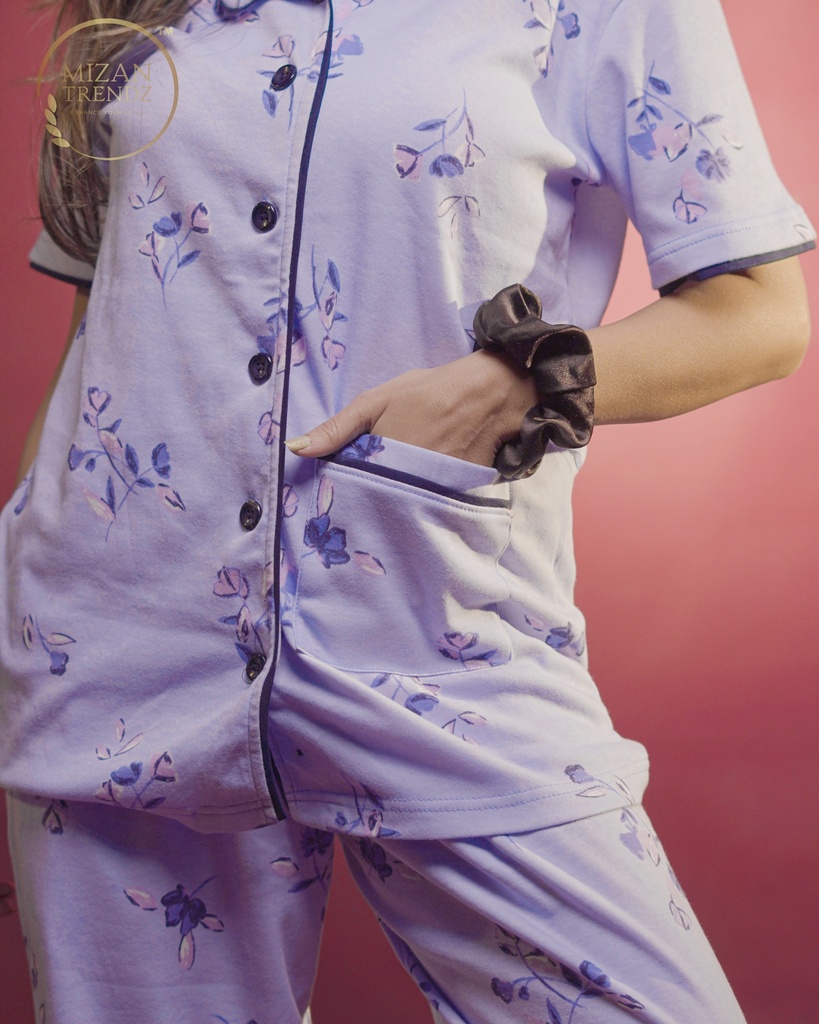 Sky Blue Floral design - Pajama set (MTF2v11)