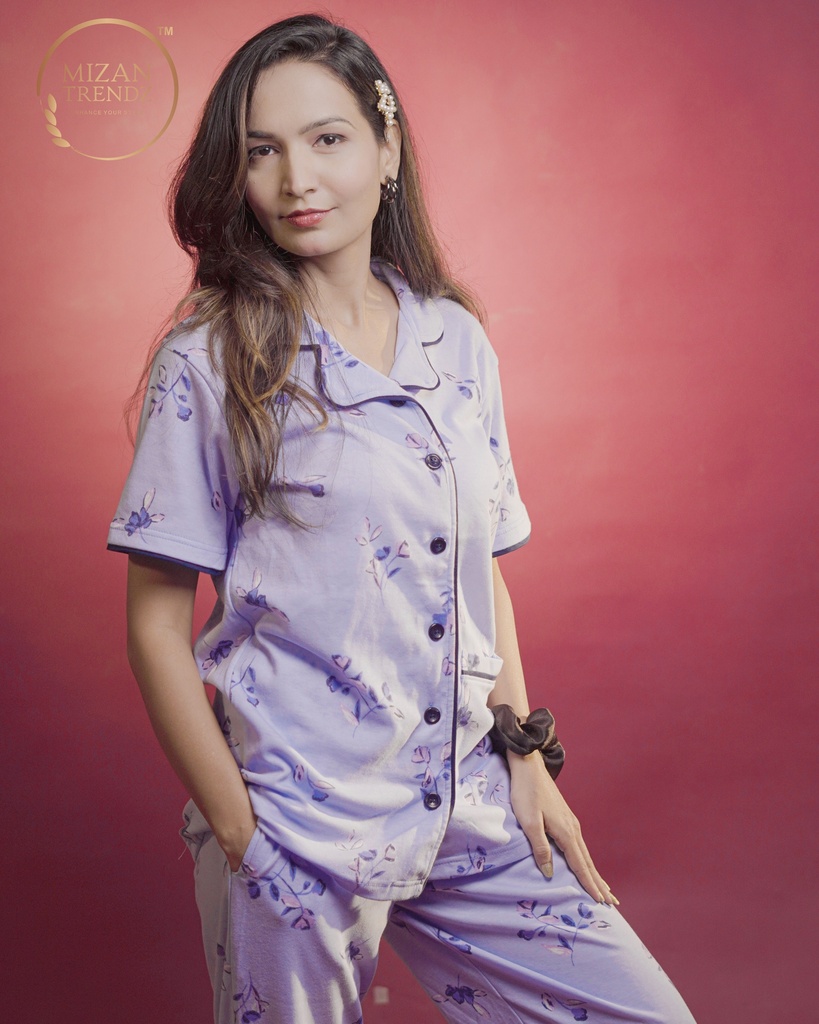 Sky Blue Floral design - Pajama set (MTF2v11)