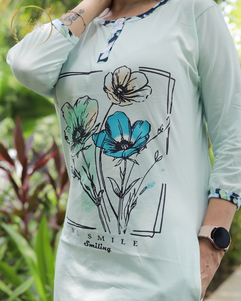 C Green Floral Print Long Polo (MTPS1v05)