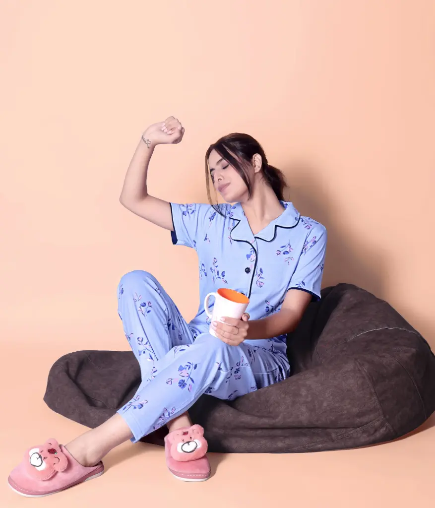 Sky Blue Floral design - Pajama set (MTF2v11)