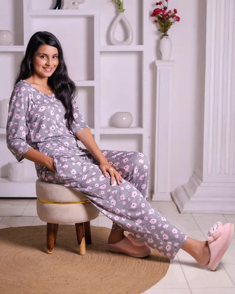 Grey & Pink Daisy Print Co-ord Set (CS1v01)