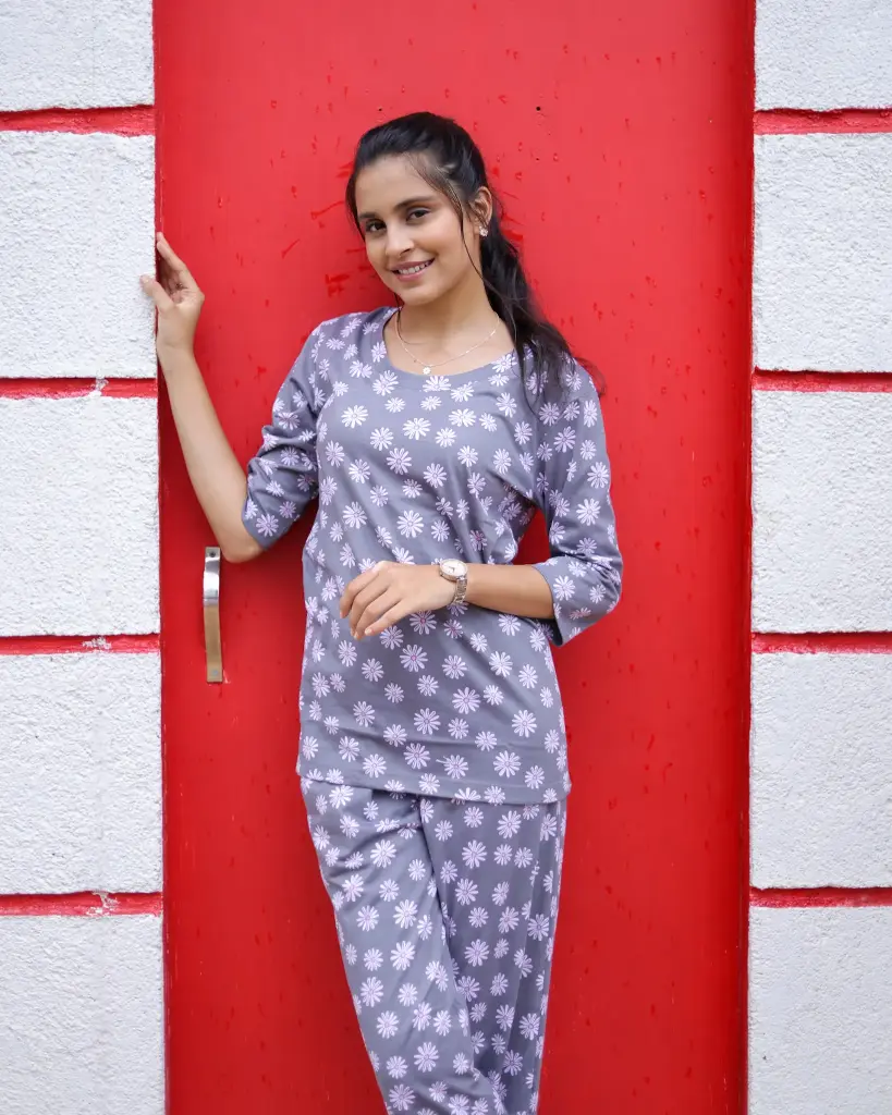 Grey Lilies Daisy Flowers Co-ord Sets (CS1v03)