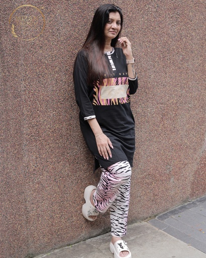Black Tiger Print Long Polo Pajama (MTP1v02)