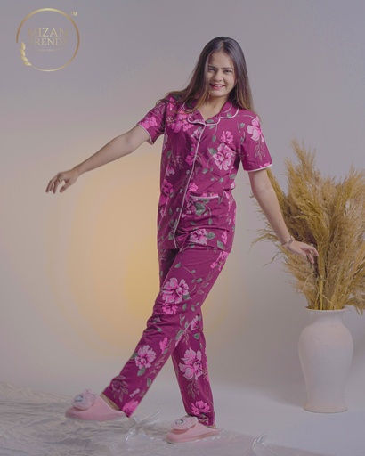 Maroon Floral Print - Pajama Set (MTF2v01)