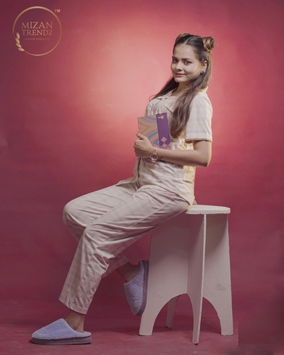 Peach-White Tartans Design Pajama Set (MTF2v08)  