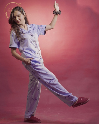 Sky Blue Floral design - Pajama set (MTF2v11)