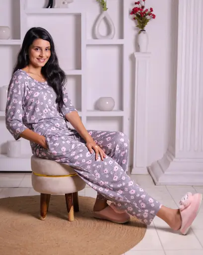 Grey & Pink Daisy Print Co-ord Set (CS1v01)